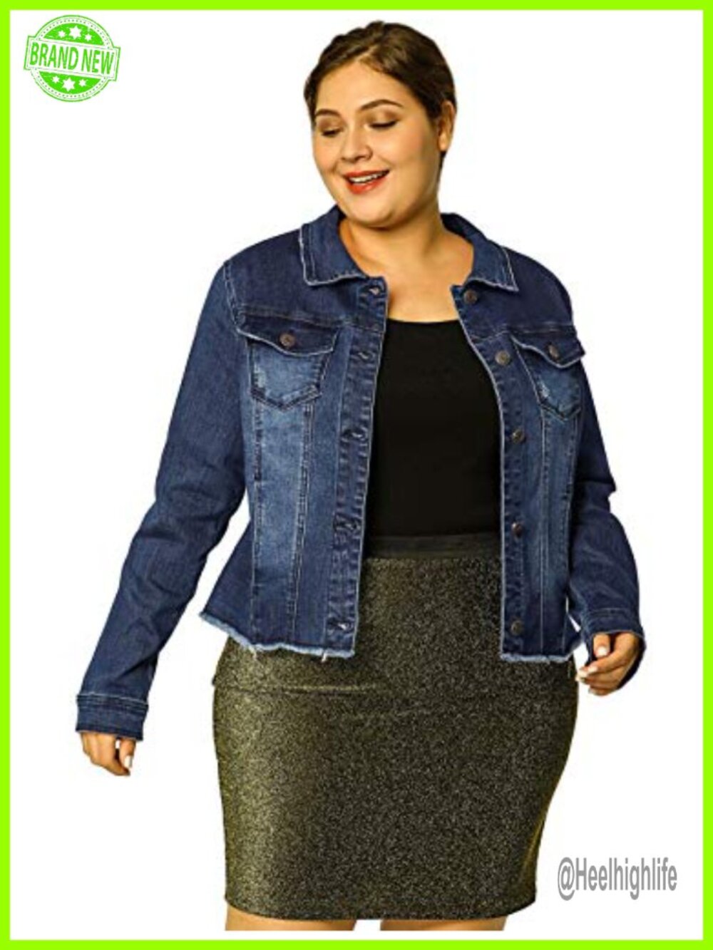 Classic Washed Frayed Denim Jacket Button Down Roll Up Sleeve Women's Plus Size